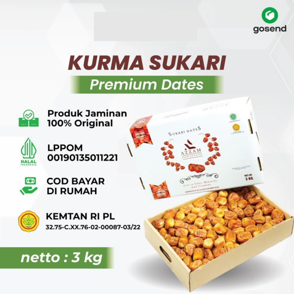 

Kurma Sukari 3kg Azzam - Kurma Sukkari Kualitas Premium Asli Original