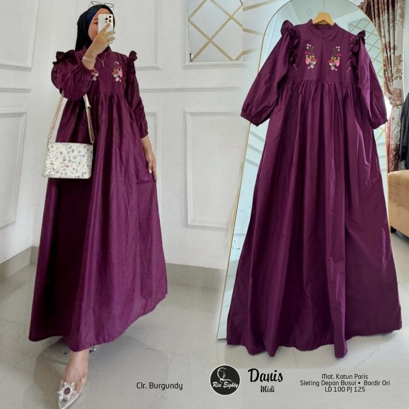 Danis Dress Maxy Gamis Polos Katun Paris Bordir Bunga Ld 100 Fit XXL By Ria