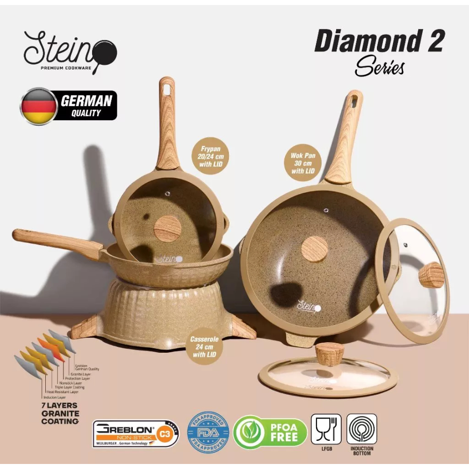 STEIN Cookware Diamond 2 Set | Set Panci Wajan 8in1