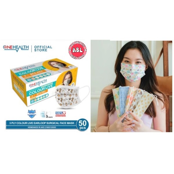 Termurah, Onehealth Masker Medis Motif Dewasa Colour Live 3 Ply Surgical Face Mask masker medis moti