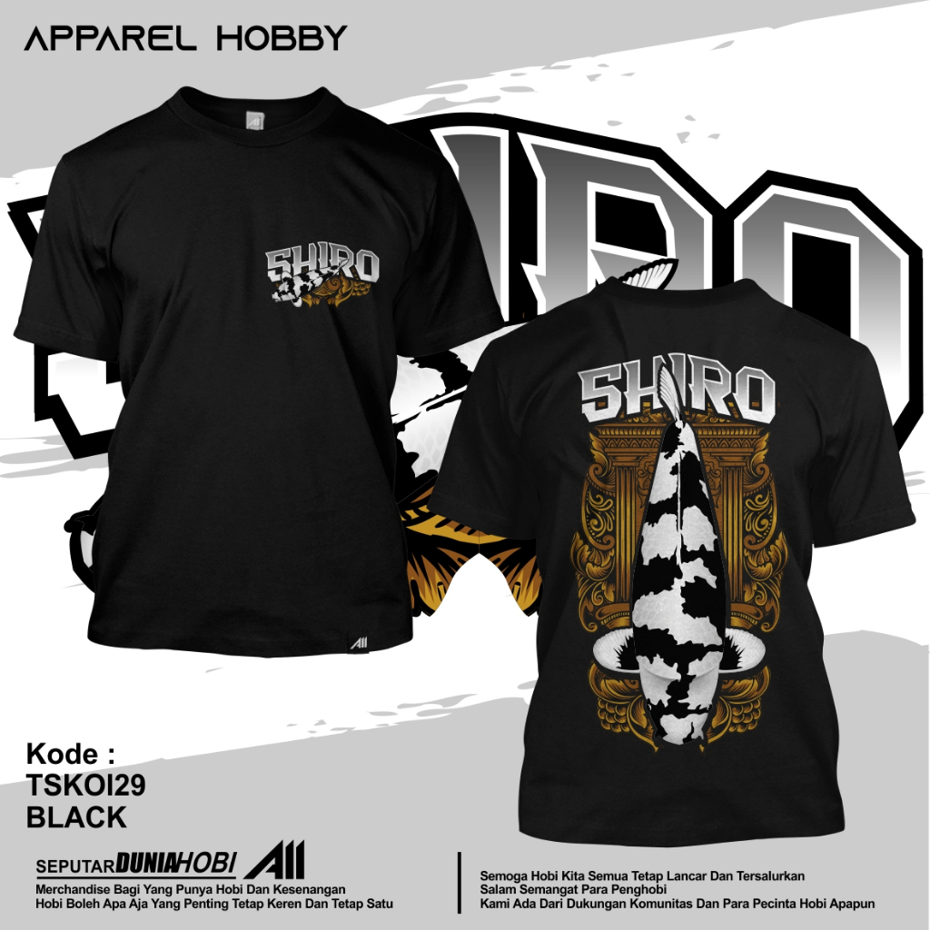 KAOS IKAN KOI SHIRO UTSURI KOI29 BLACK TSHIRT APPAREL HOBBY