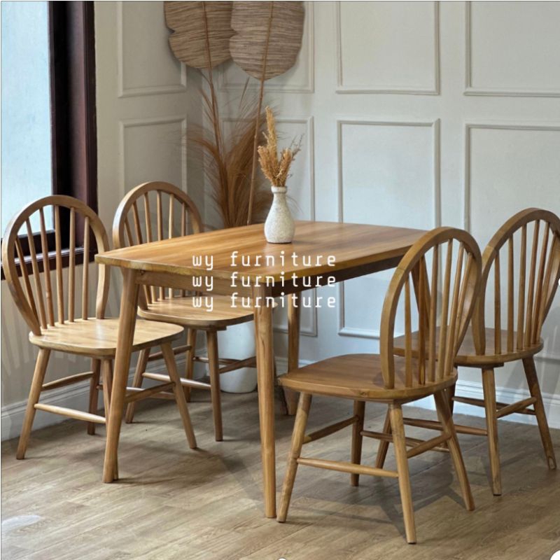 Meja makan 4 kursi minimalis kayu jati, meja makan kayu jati, kursi makan