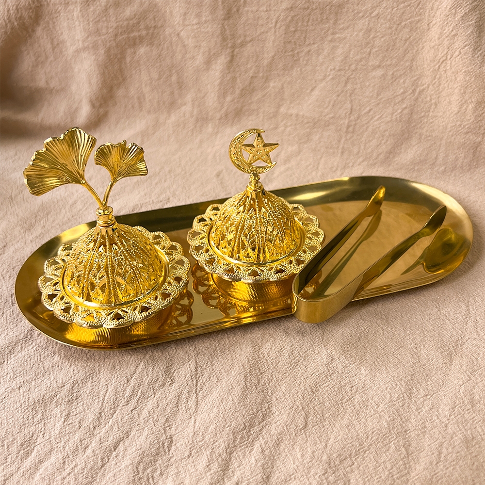 Jamooan Piring Pembakar Dupa Piring Bulat Gold Piring Stainless Gold Piring Korea Aesthetic Piring