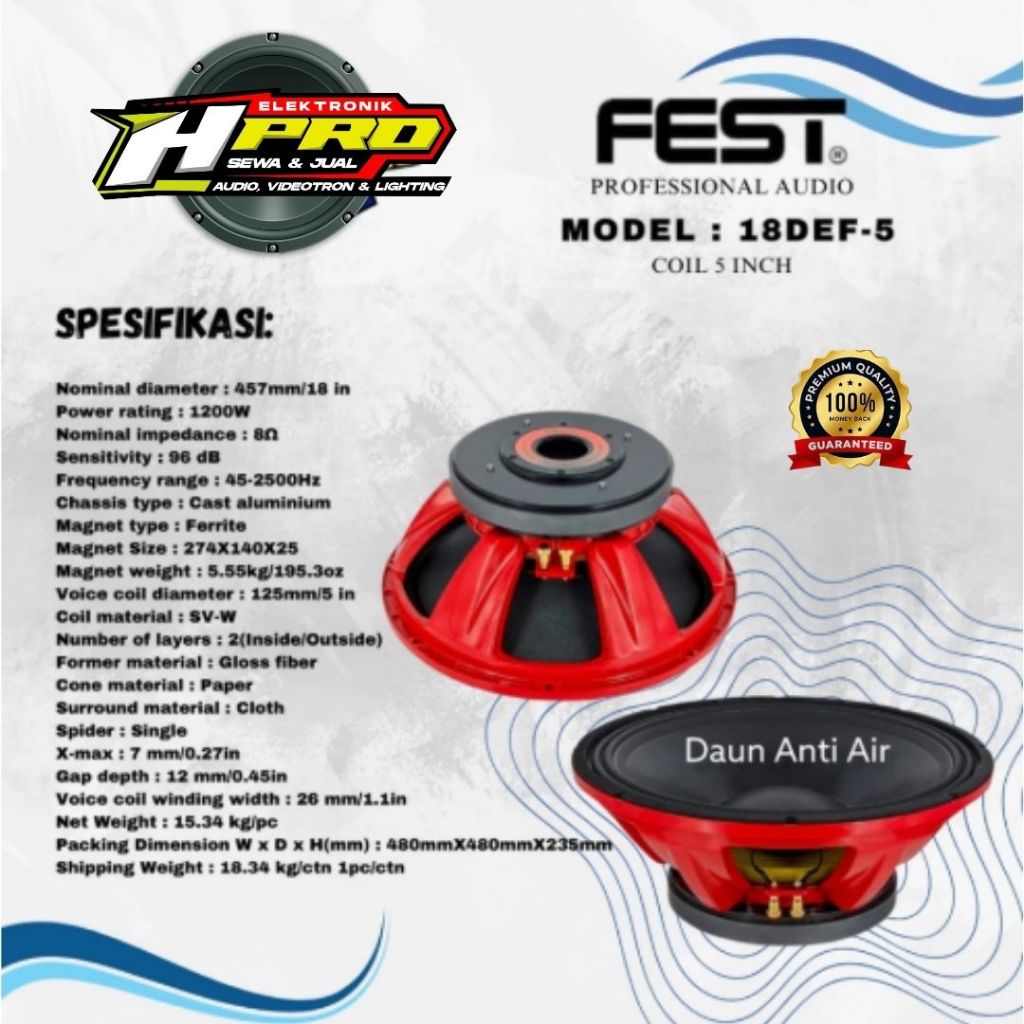 SPEAKER 18 INCH FEST 18DEF-5 coil 5inch Kualitas Mantab SIAP BALAP