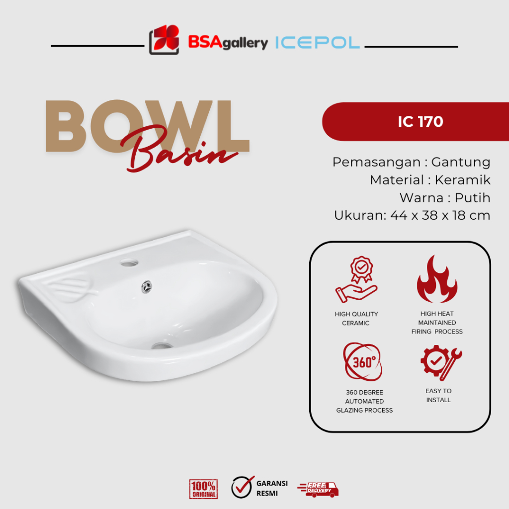 Wastafel Gantung ICEPOL IC 170 Kotak Minimalis Putih - INSTANT