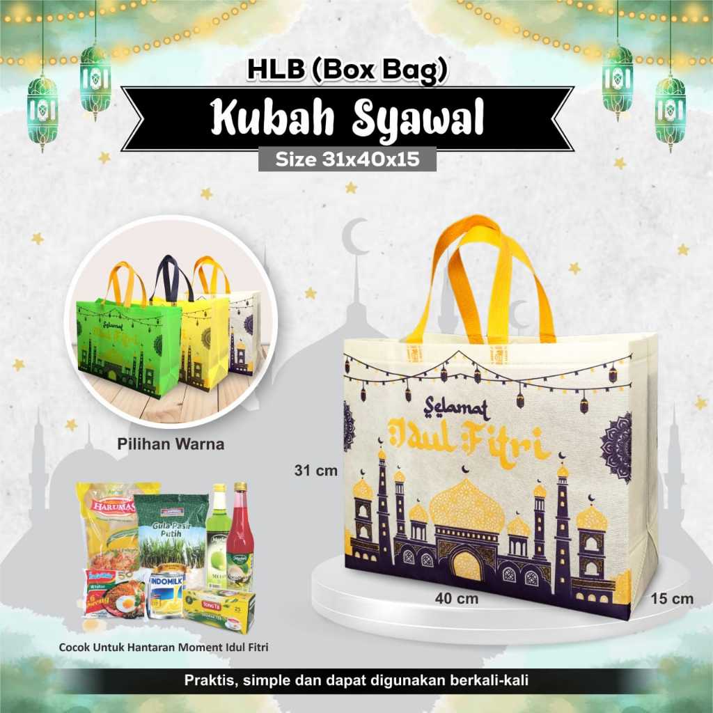 

Tas hampers parcel Lebaran / Tas Goodie bag Idul Fitri bahan Laminasi Parcel Sembako Hari Raya Ied Mubarak ukuran 31x40x15cm