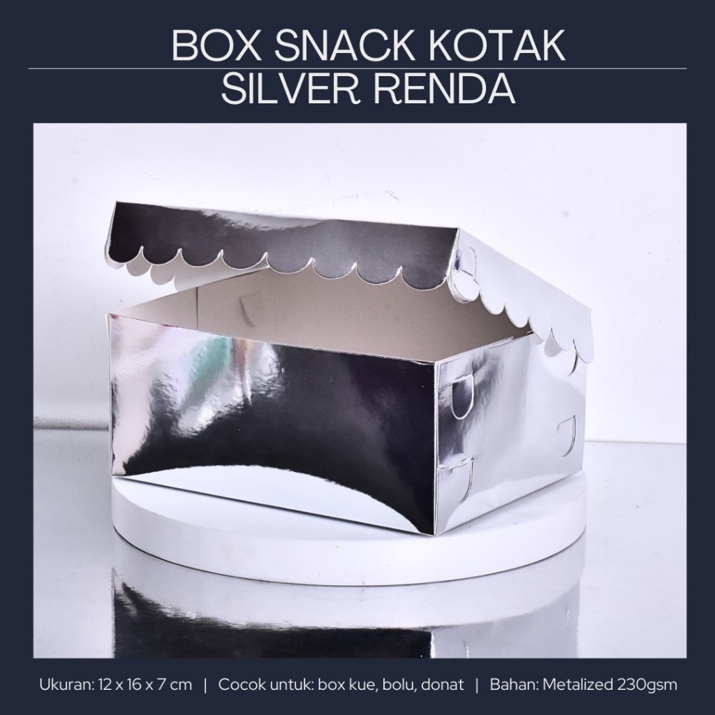 

(10 pcs) Box Snack Kotak Silver Perak Polos Roti Jajanan Renda Hamper 12x16x7cm Bukan Kraft