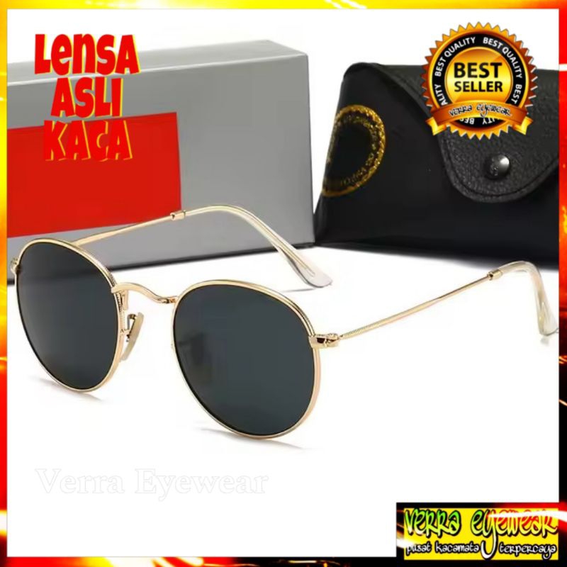 Kacamata Hitam Pria Lensa Kaca Kacamata Round Asli kaca Premium