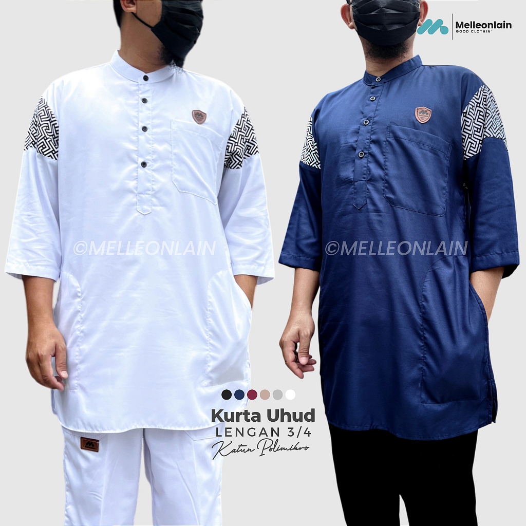 Kurta Uhud Lengan 3/4 Tiga Perempat Batik Panjang Baju Sepaha Koko Muslim Melleonlain