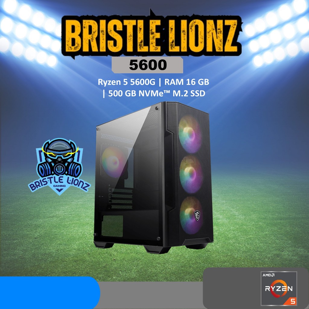 PC RAKITAN GAMING - BRISTLE LIONZ - RYZEN 5 5600G | 16GB | 500GB