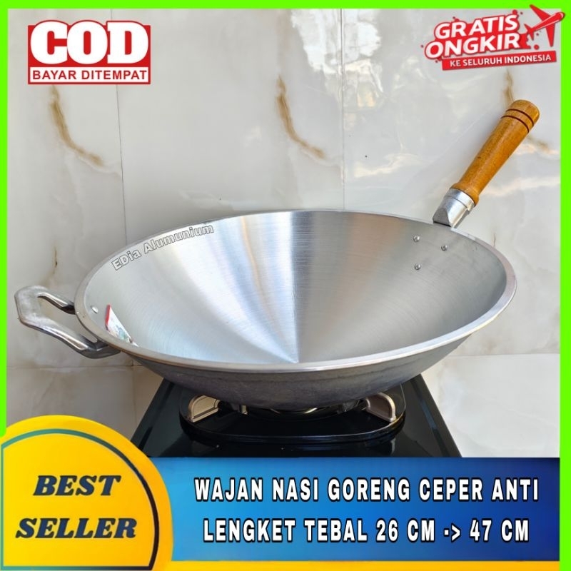 Wajan Nasi Goreng / Bakmie Tebal Ceper Anti Lengket Alumunium Anti karat wajan gagang kayu nasgor