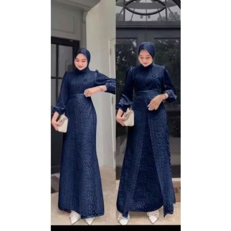 MELIA - DRESS BAJU GAMIS GAUN BRUKAT REMAJA DEWASA SATIN VELVET BUSUI JUMBO WARNA BIRU NAVY SERIES /