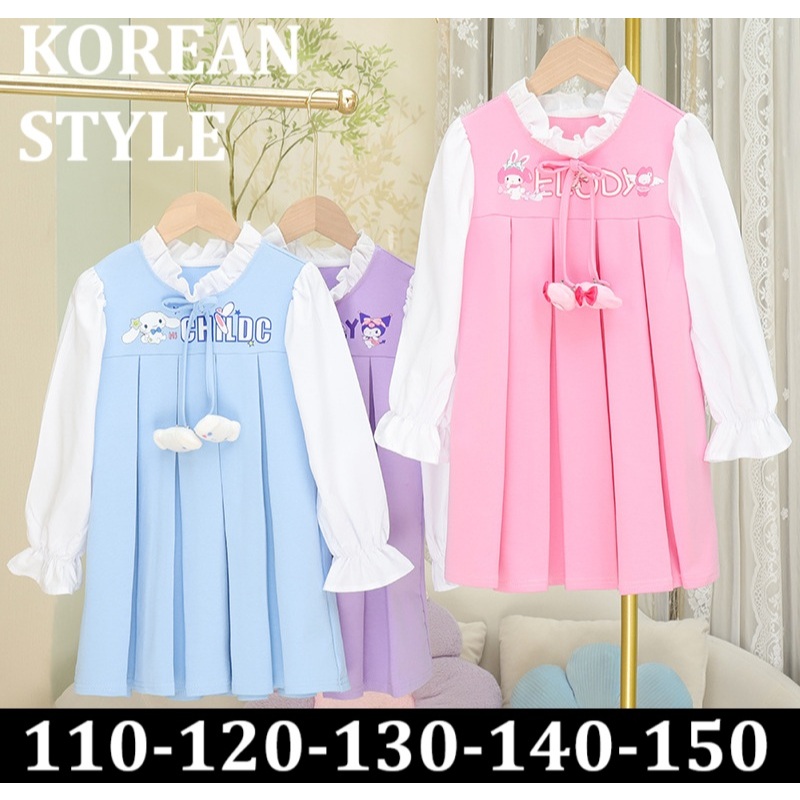 Dress Korea 3D Premium Korean hanbok Terusan lengan panjang baju pesta hijab anak perempuan original