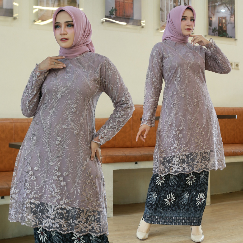 Lilac I Atasan & Setelan 𝗧𝘂𝗻𝗶𝗸 𝗧𝗶𝗹𝗹𝗲 Atasan Brukat Kebaya Modern / Baju Kurung / Kebaya Wisuda