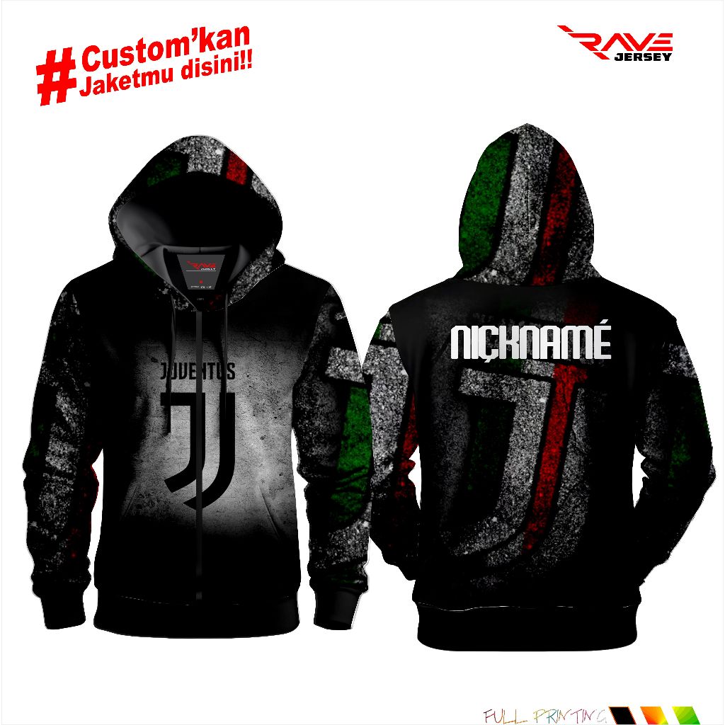 JAKET CLUB JUVENTUS FULL PRINTING SUBLIMATION CUSTOM (DESAIN SUKA SUKA) JAKET BOLA JAKET LIGA JAKET 