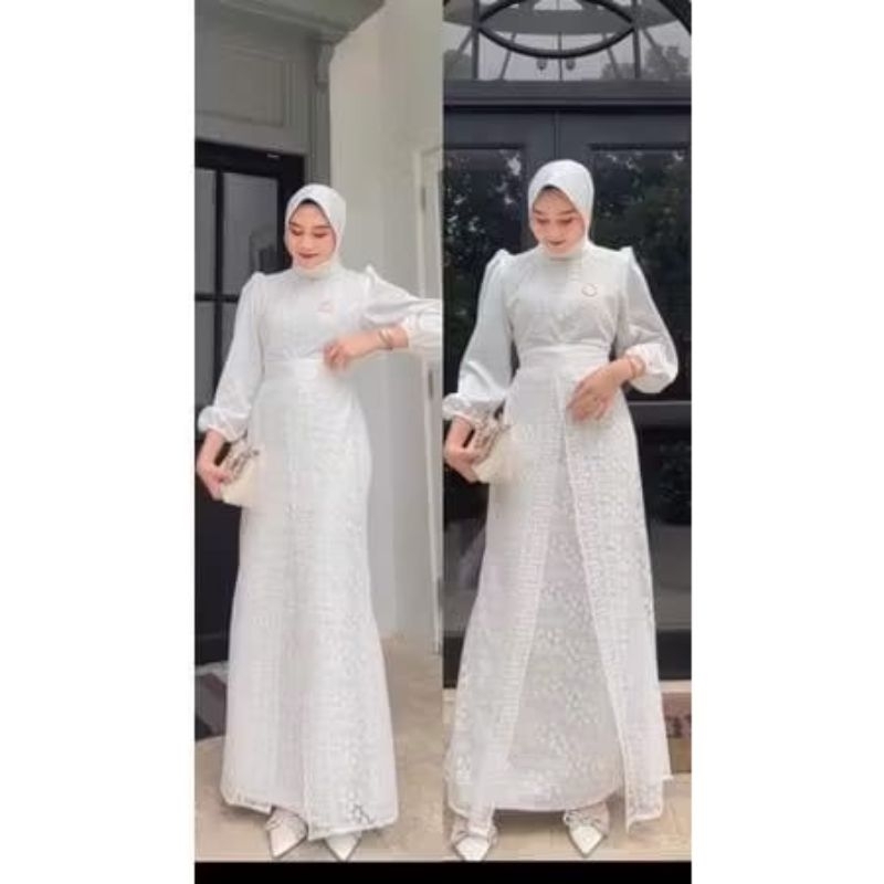 MELIA - DRESS BAJU GAMIS GAUN BRUKAT REMAJA DEWASA SATIN VELVET BUSUI JUMBO WARNA PUTIH BERSIH SERIE