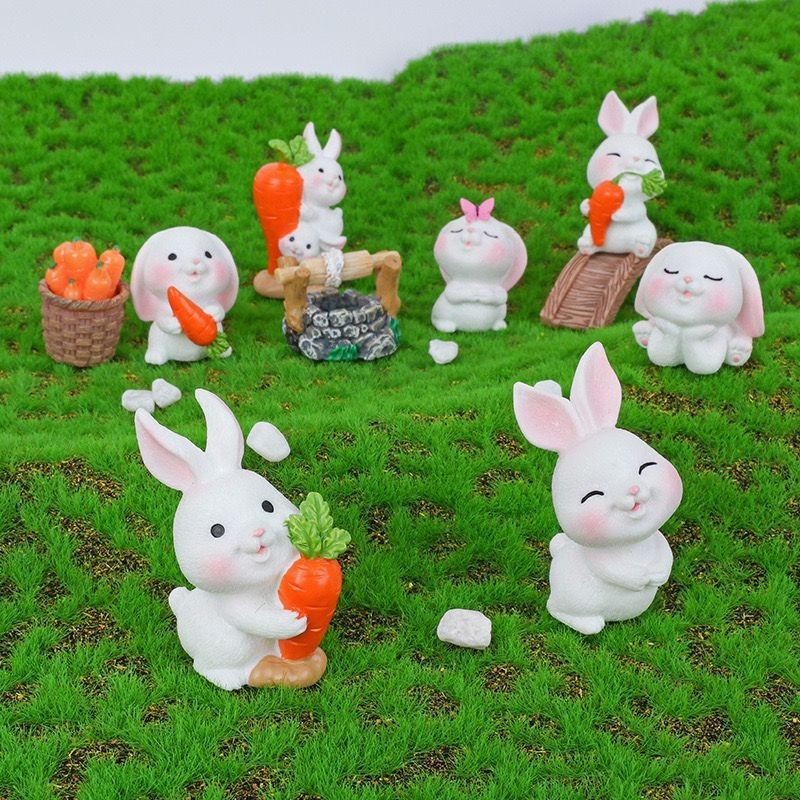 Miniatur Pajangan Kelinci Ornamen Miniatur Multi Motif Rabbit Figure Hewan Bunny Mainan Miniatur Luc