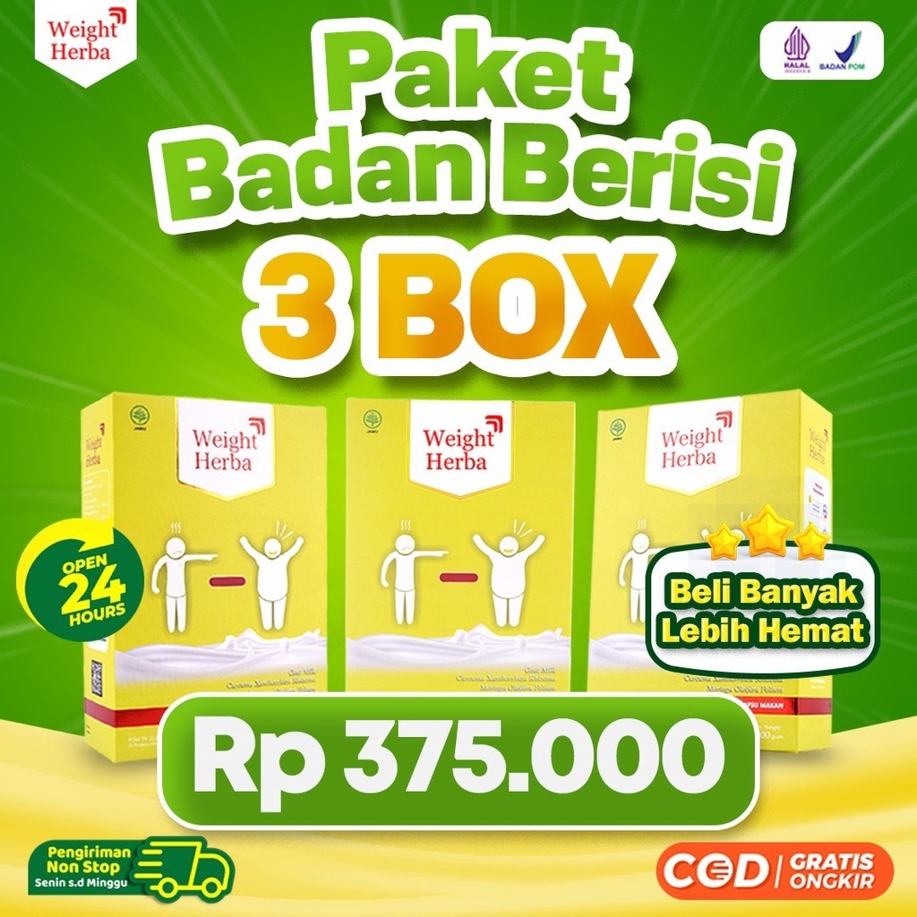 

Promo 3 Box Weight Herba - Susu Penambah Berat Badan dan Nafsu Makan Original Alami