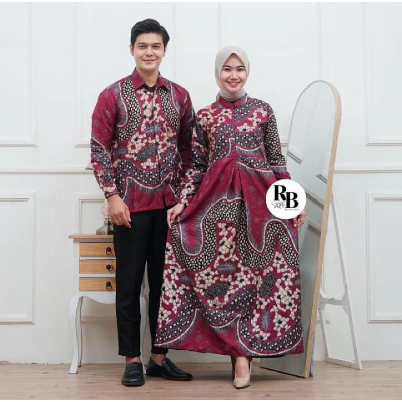 Couple Baju Gamis dan Kemeja Batik Modern Terbaru Pasangan Couple