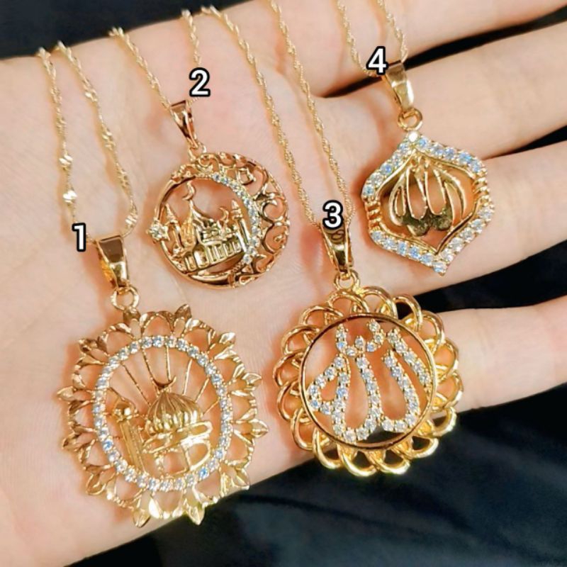 xuping88 aneka kalung hijab 50cm rantai ulir berbagai motif lafadz Allah mewah lapis emas titanium b