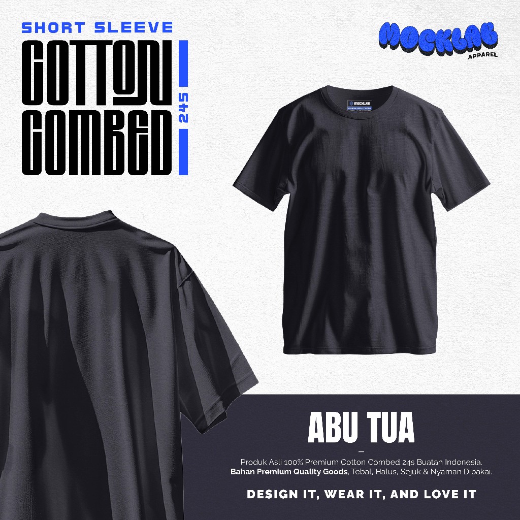 MOCKLAB Kaos Polos Cotton Combed 24's Pria dan Wanita – Abu Tua - Premium Quality Goods
