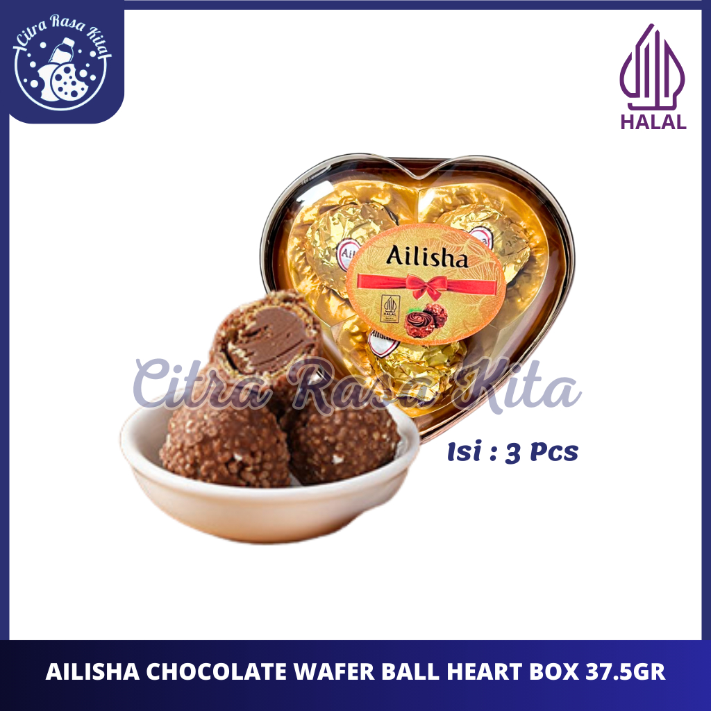 

Halal Ailisha Chocolate Wafer Ball Square Heart Shape Box 37.5gr