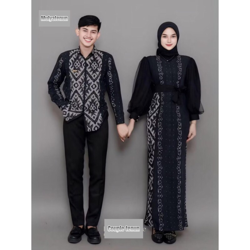 Gamis Tenun Ikat Jepara Baju Couple Lebaran Baju Muslim Kemeja Etnik Hitam Tenun Jepara