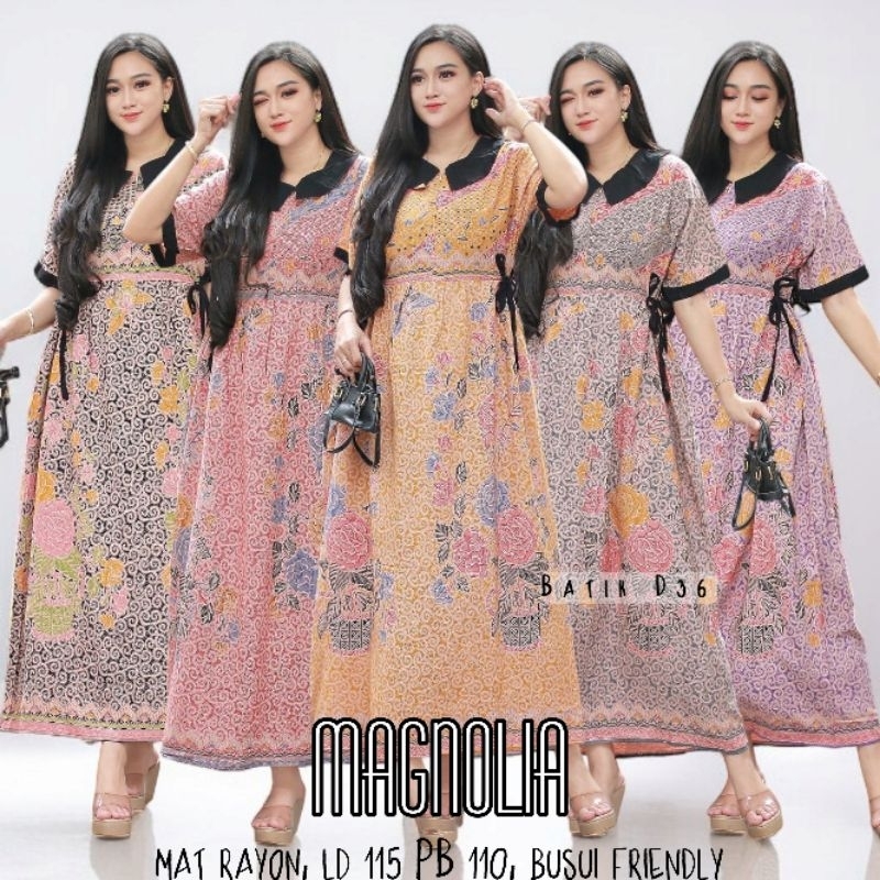 (Alesha) LD 115 daster maxi dress  Magnolia rayon premium motif bunga klasik kekinian adem premium t