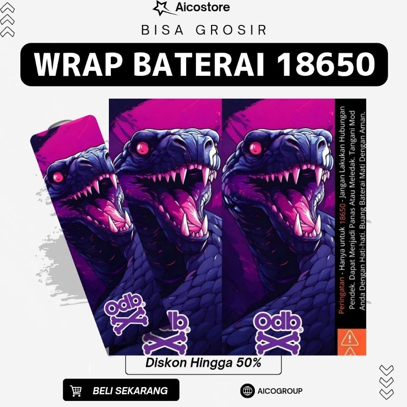 AICOSTORE - Skin Wrap Baterai 18650 Motif Snake Grapic Original Desain Unik Tahan Lama Untuk Dekoras