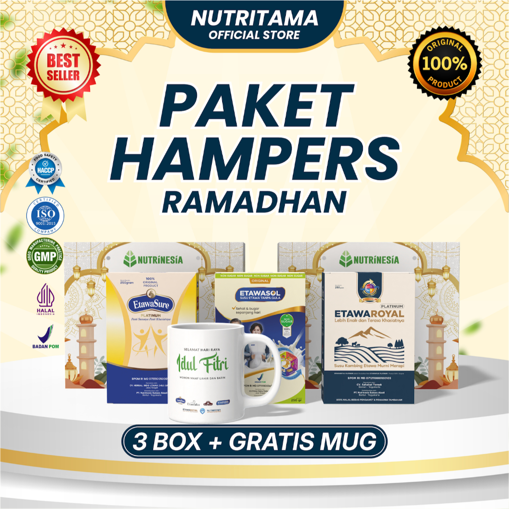 

Hampers Lebaran Paket Bundle Susu Etawa 3 Box + Mug Box Eksklusif Paket Gift Ramadhan Parcel Idul Fitri Etawasure Etawasol Etawaroyal