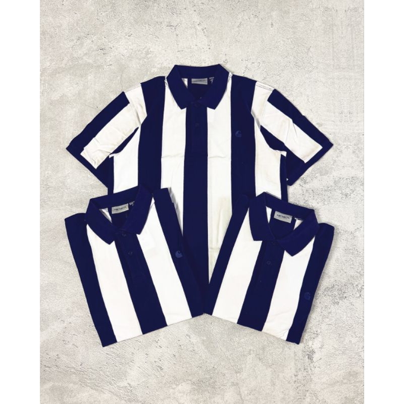 Carhartt WIP S/S Hinton Polo Hinton Stripe Dark Navy 100% original bergaransi/kemeja/polo