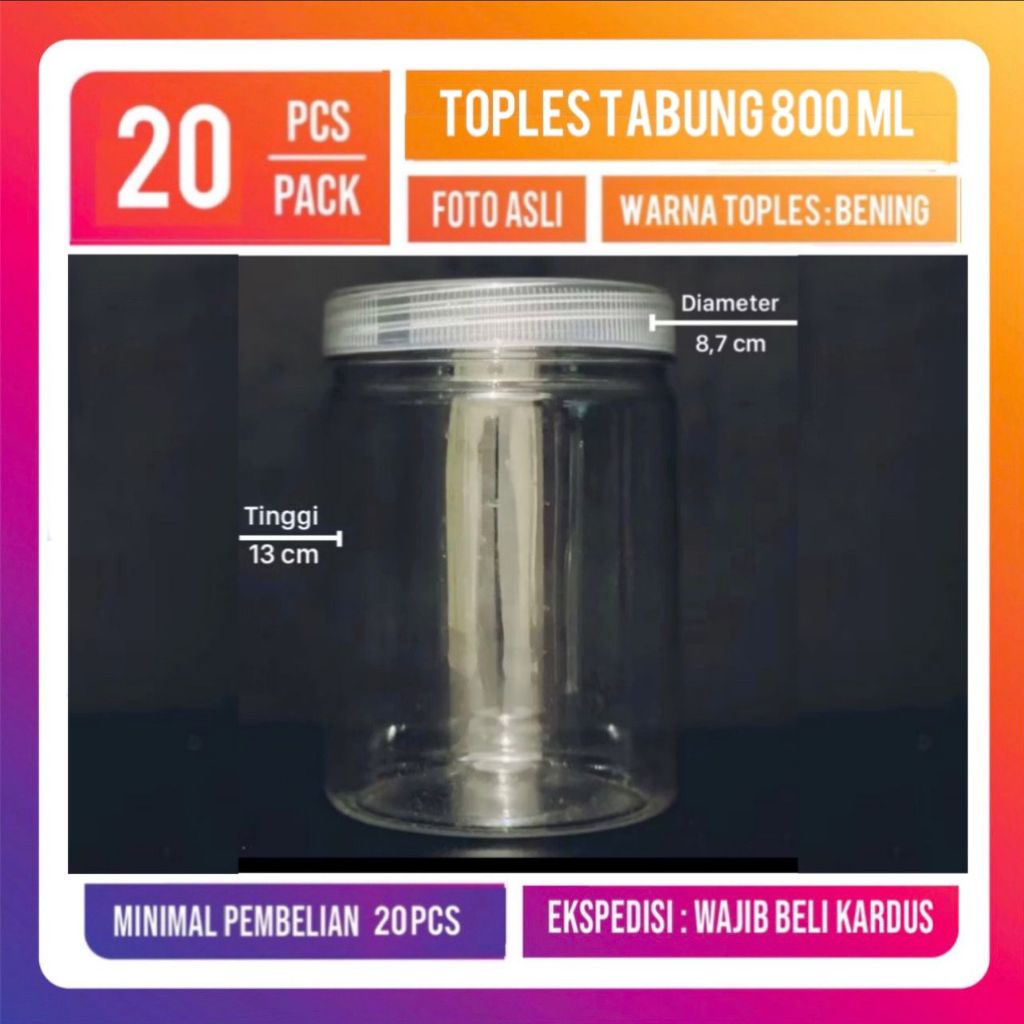 Toples Plastik 800 ml-Toples Tabung 800 l-Toples Kue 800 ml-Toples Hampers 800 ml Toples Kue 800 ml