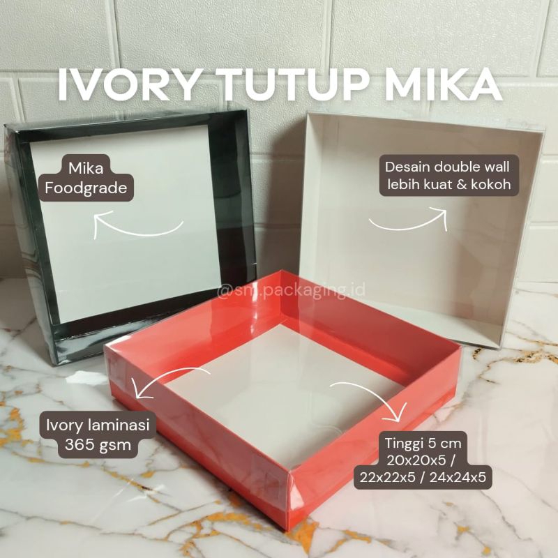 (GROSIR ISI 100) BOX DUS IVORY 22x22x5 cm PUTIH MERAH HIJAU Hampers Mika Cake Kue Brownies Pudding