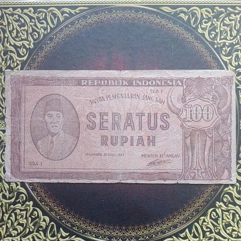 Uang ORI Sukarno 100 rupiah 1947 fine lemas