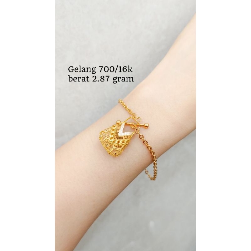 gelang etnik model tas 3 dimensi emas asli kadar 700