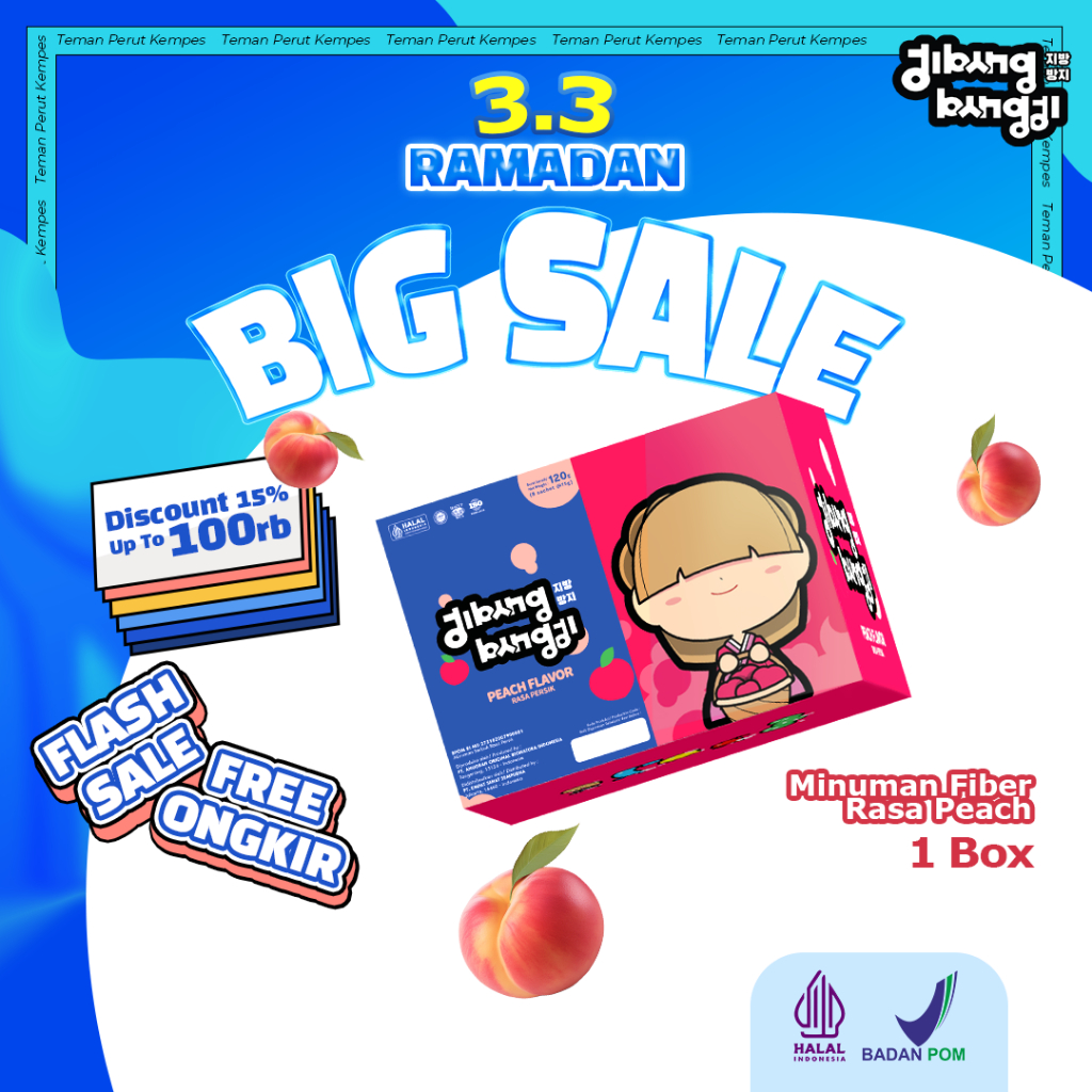 

JIBANG BANGJI - Minuman Fiber 1 Box 8 Sachet Rasa Peach Beli 6 Box Gratis Shaker Elektrik