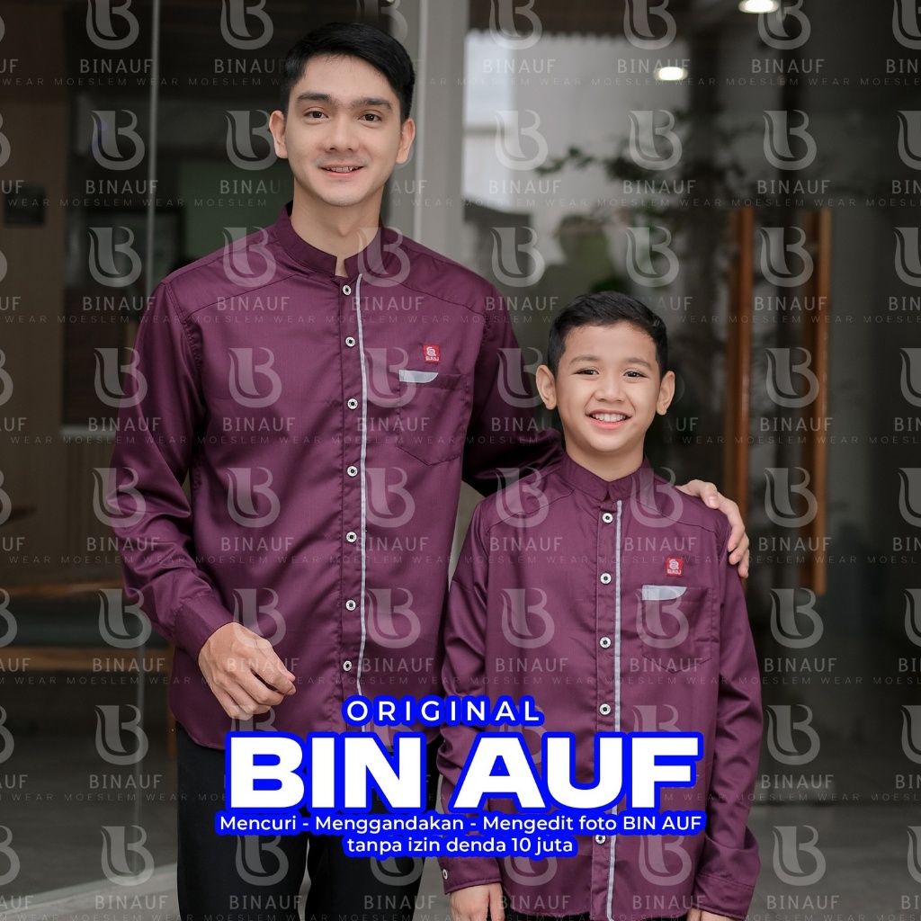 BINAUF - Baju Koko Kurta Couple Ayah Anak Lengan Panjang  Atasan Muslim Polos