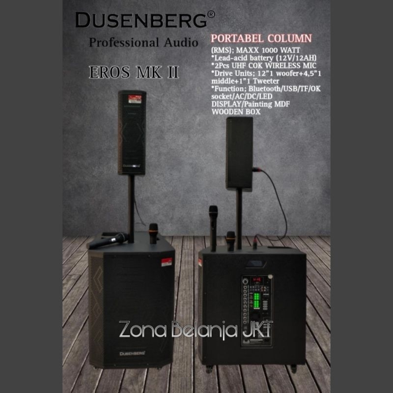 SPEAKER AKTIF PORTABLE COLOUMN SATELLITE SPEAKER DUSENBERG EROS MK II 1000 WATT USB BLUETOOTH TWS 2 