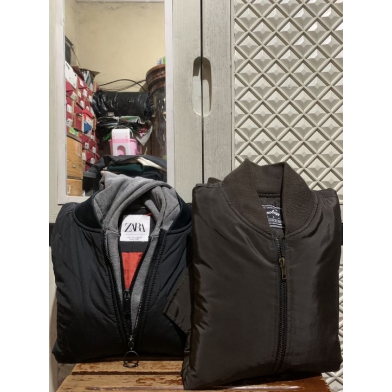 ORIGINAL JACKET BOMBER ZARA ZIPPER QUILTED COTTONOLOGY PARASUTE BLACK