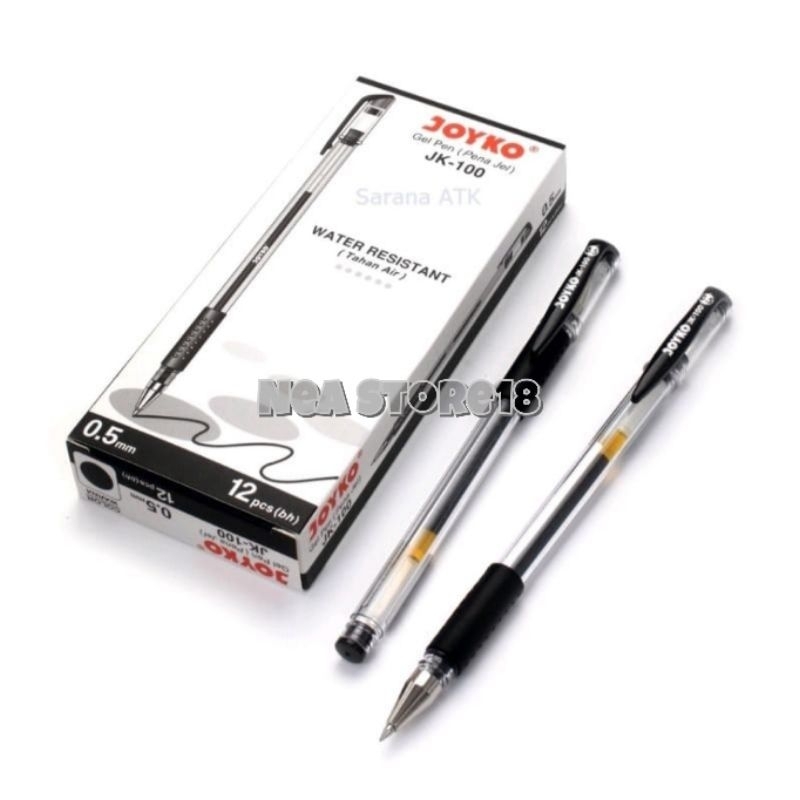 

Pulpen Gel (Pena Jel) Merk Joyko Type JK-100 Warna Hitam Per Lusin 12 Pcs