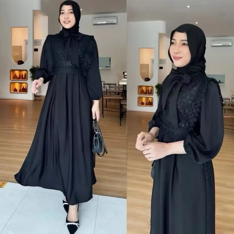 Dress SYakiLa Model Rompi Tille Bordir Outfit Lebaran Kondangan Terbaru