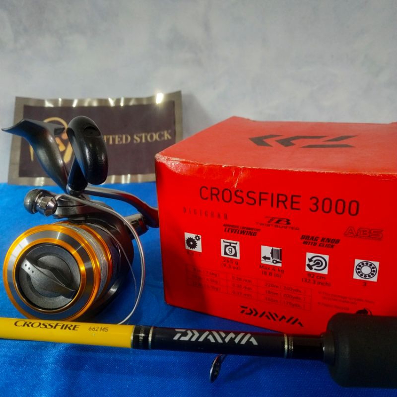 [SECOND] Original Combo Daiwa Crossfire Reel 3000 Rod Joran Spinning 662MS Set Senar PE J-Braid X4 M