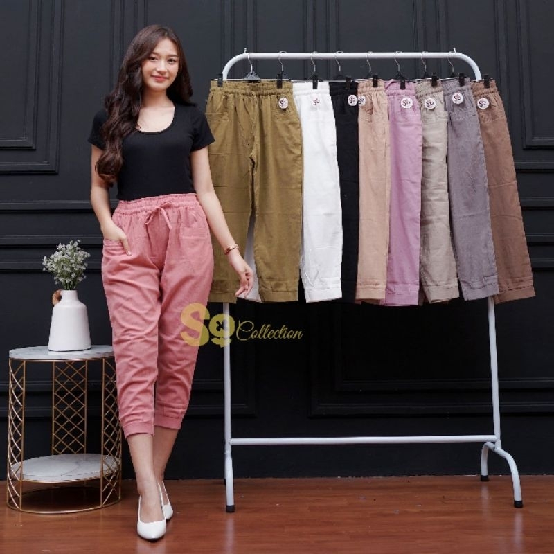 CELANA WANITA HARUKA PANTS / CELANA 7/9 BAHAN LINEN Crinkle / linen kringkel 7/8