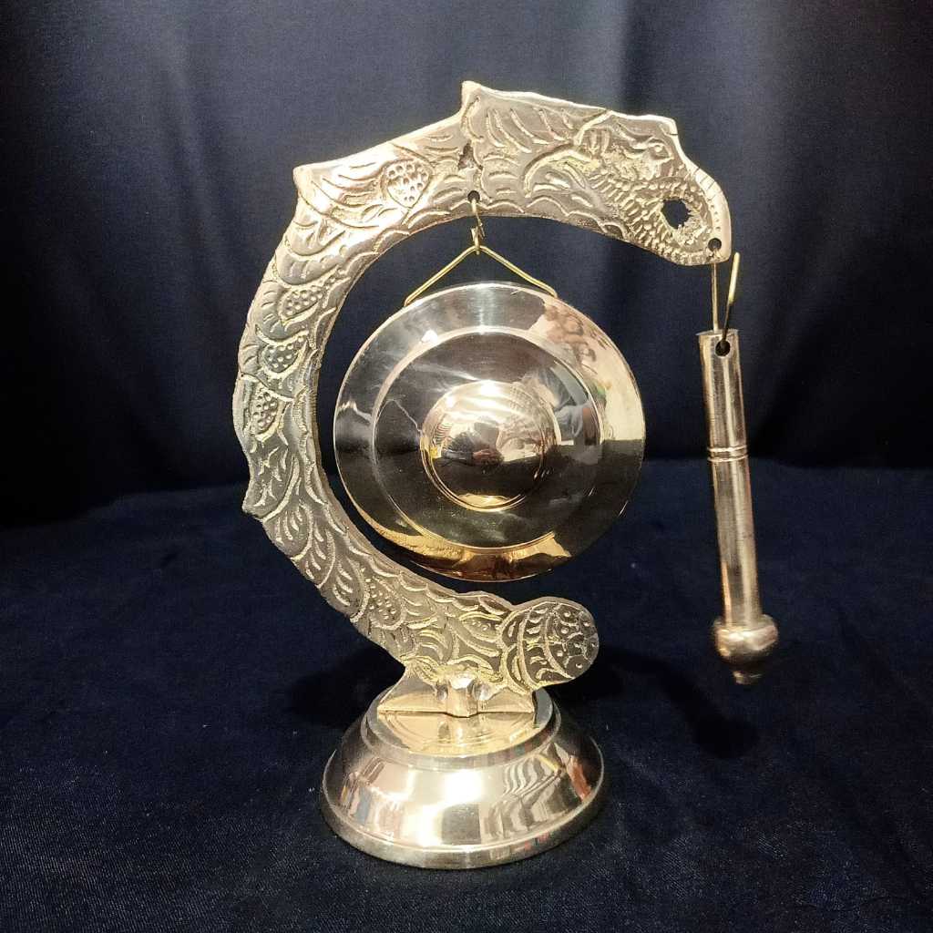 Miniatur Gong Cantuk Kuningan Motif Naga 20 cm Cantik Estetik