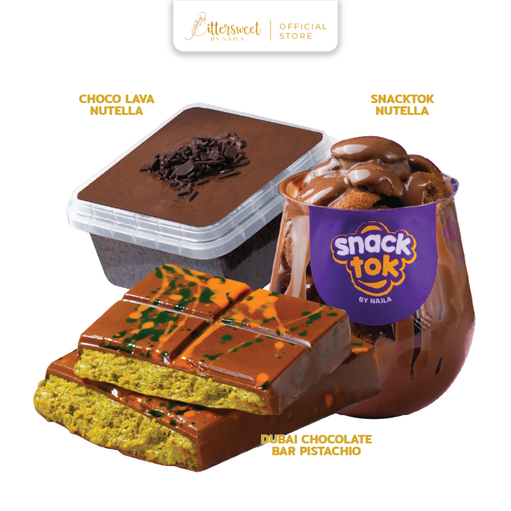 

Dubai Chocolate Bar Pistachio BIG SIZE + Choco Lava Nutella + Snacktok Full Cookies Nutella
