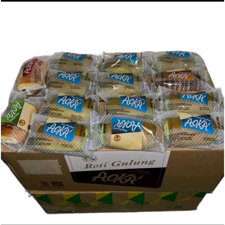 

paket 1 dus isi 60pc roti aoka gulung keju/coklat/mix rasa