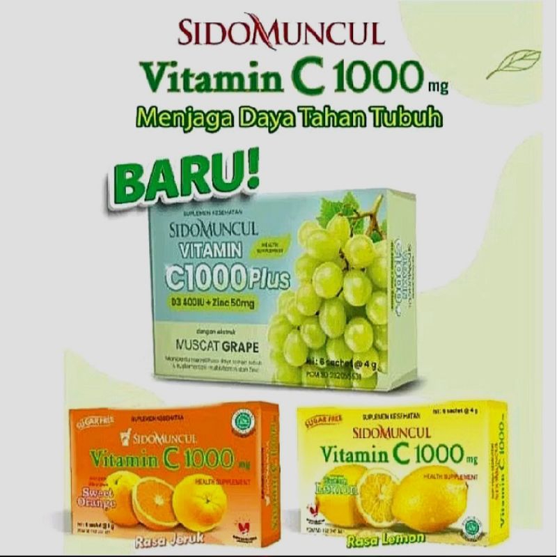 

Sidomuncul Vitamin C 1000 mg Serbuk All Varian/ Lemon / Jeruk / Anggur Muscat - 1 Box isi 6 Saset