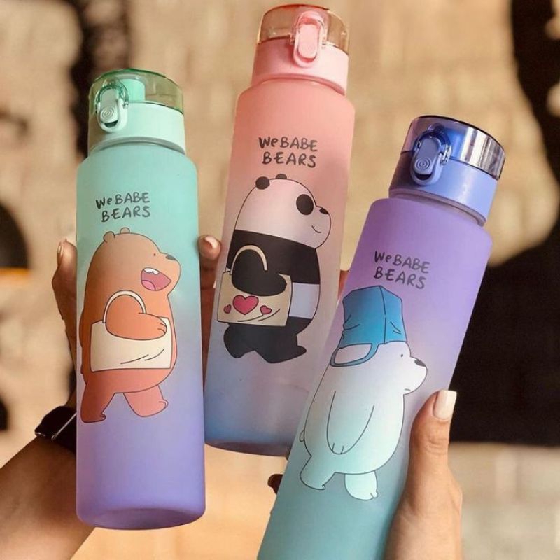BOTOL MINUM VIRAL WE BABE BEARS GRADASI PELANGI ((GRATIS STIKER LUCU DAN TALI))