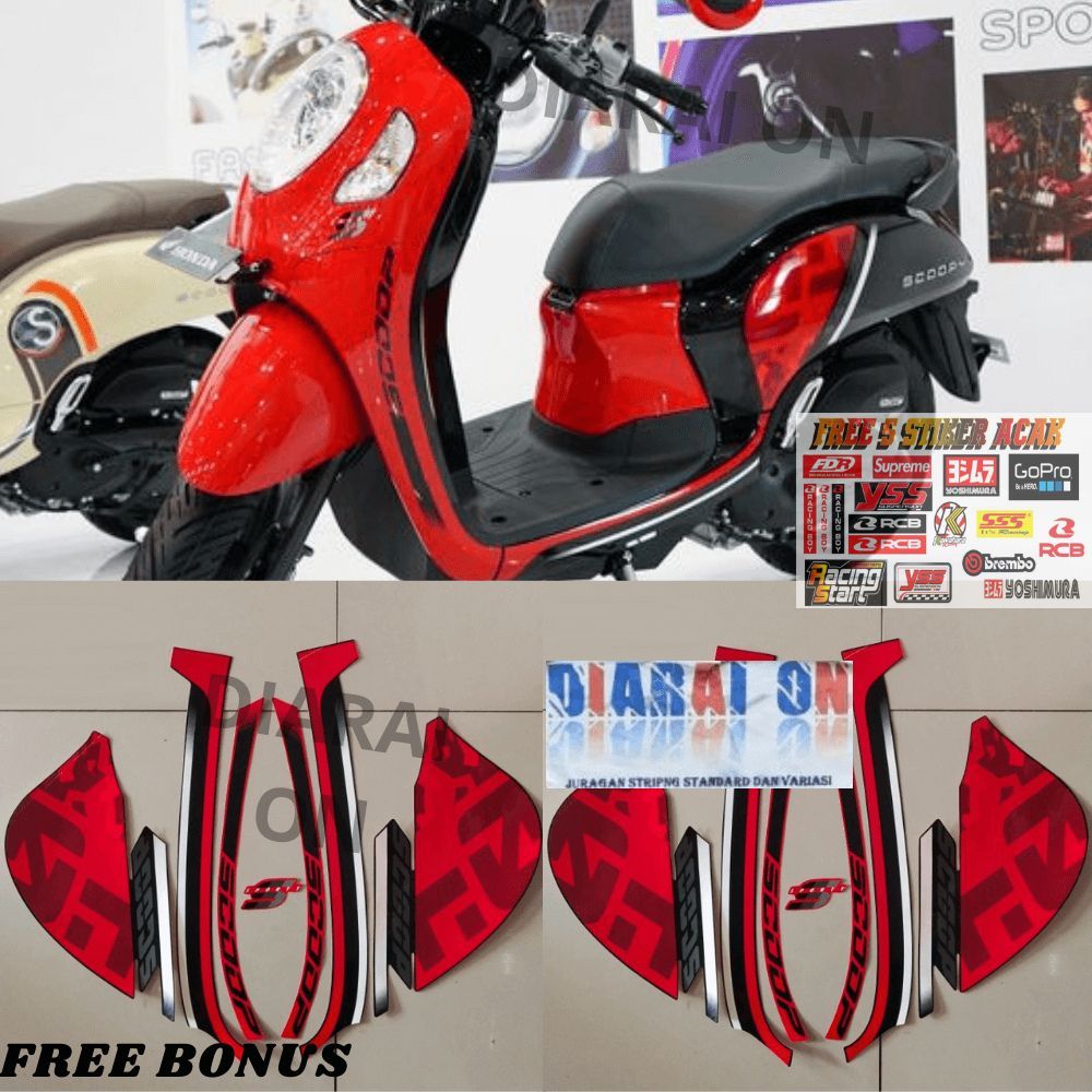 Striping Stiker Honda Scoopy 2020 Sporty - Scoopy Sporty Merah Murah