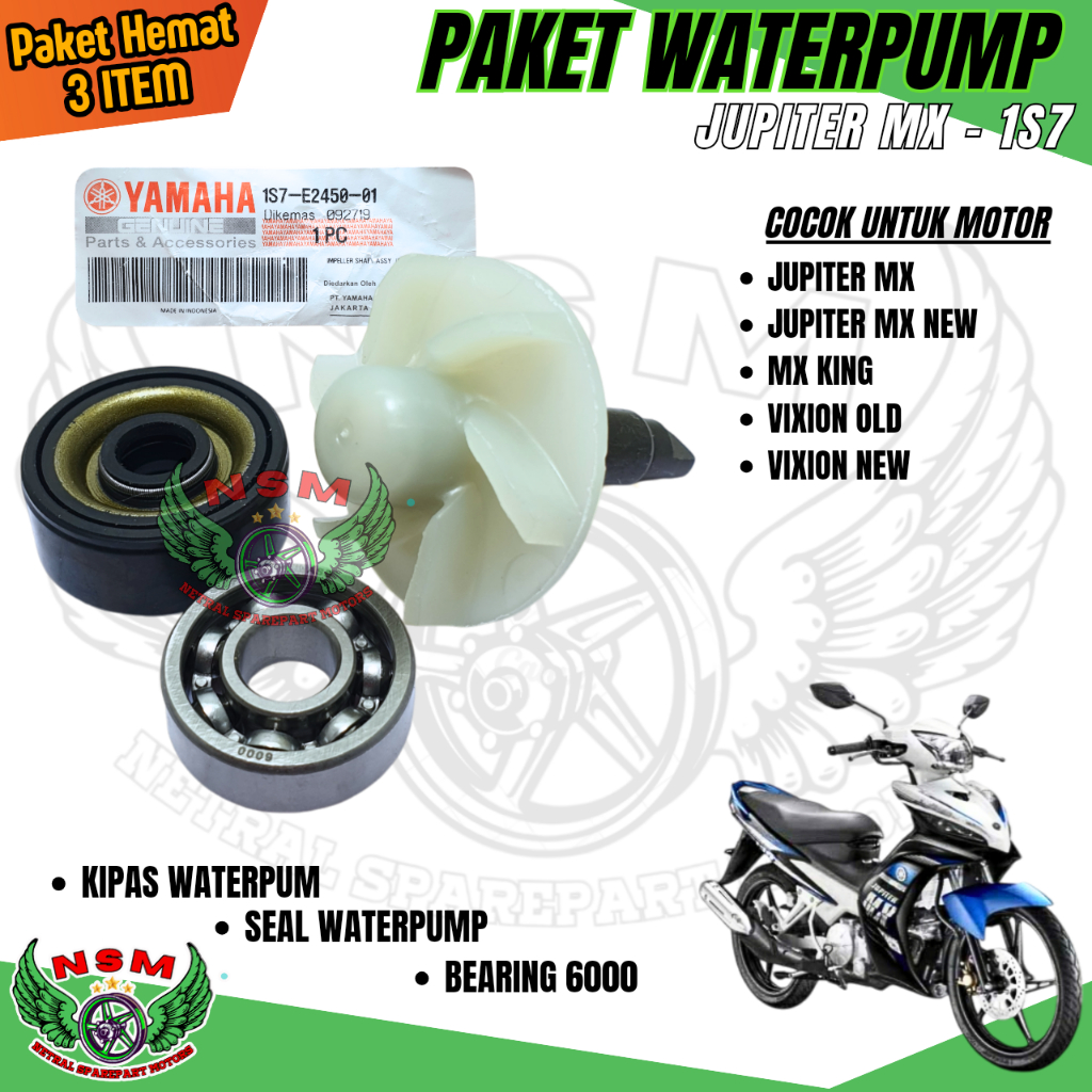 PAKET KOMPLIT 3ITEM SEAL WATERPUMP JUPITER MX + KIPAS + BEARING 6000 VIXION JUPITER MX NEW 135 VIKSO